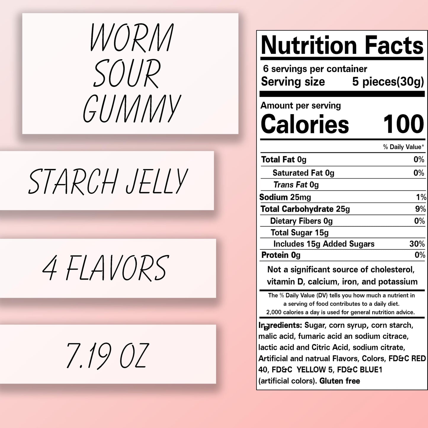 Sour Jelly Worms - Sour Worms - Assorted Jellybean Candy - Delicious Sour Candy - 4 Flavors Strawberry, Lemon, Pineapple, Grape - 7.19 oz.