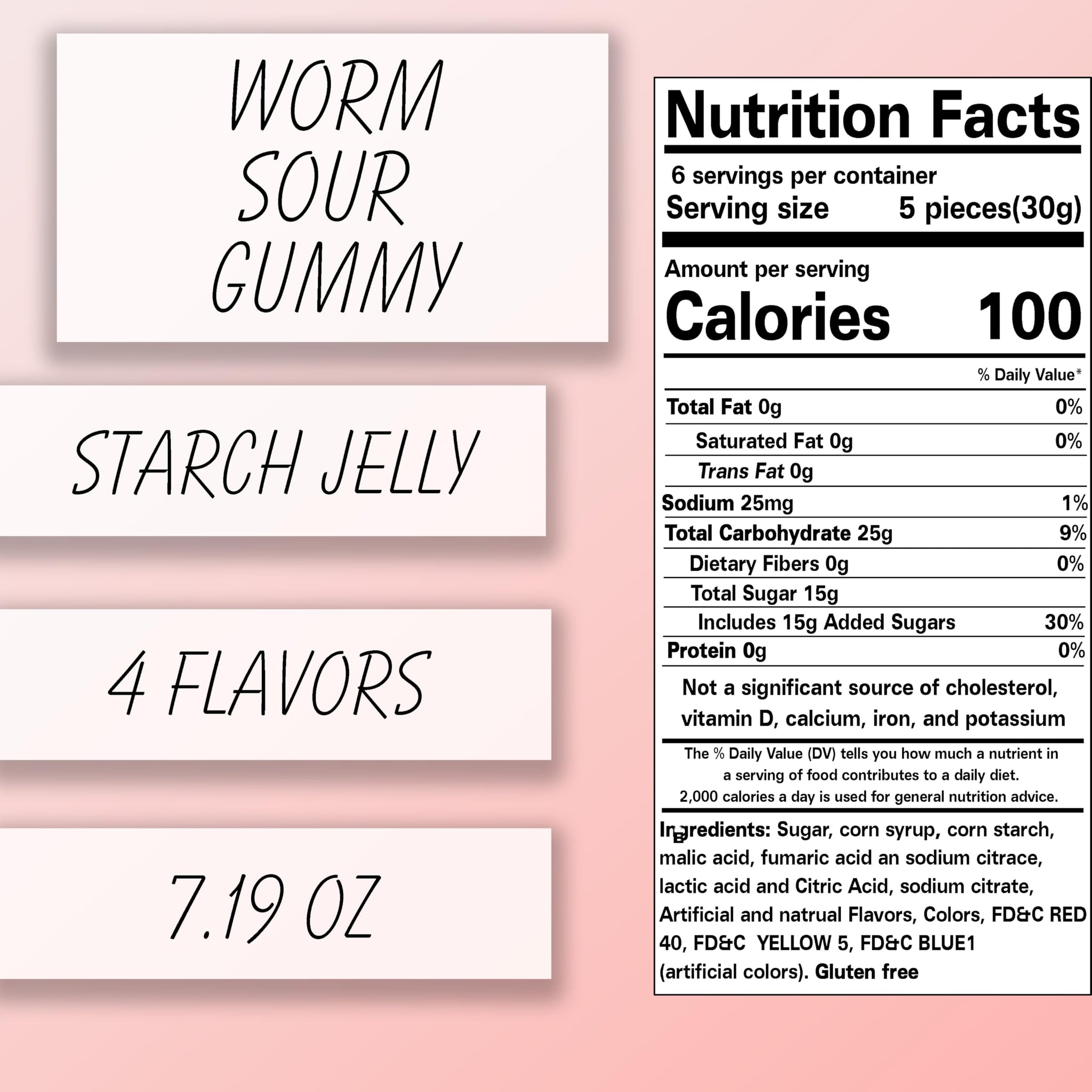 Sour Jelly Worms - Sour Worms - Assorted Jellybean Candy - Delicious Sour Candy - 4 Flavors Strawberry, Lemon, Pineapple, Grape - 7.19 oz.