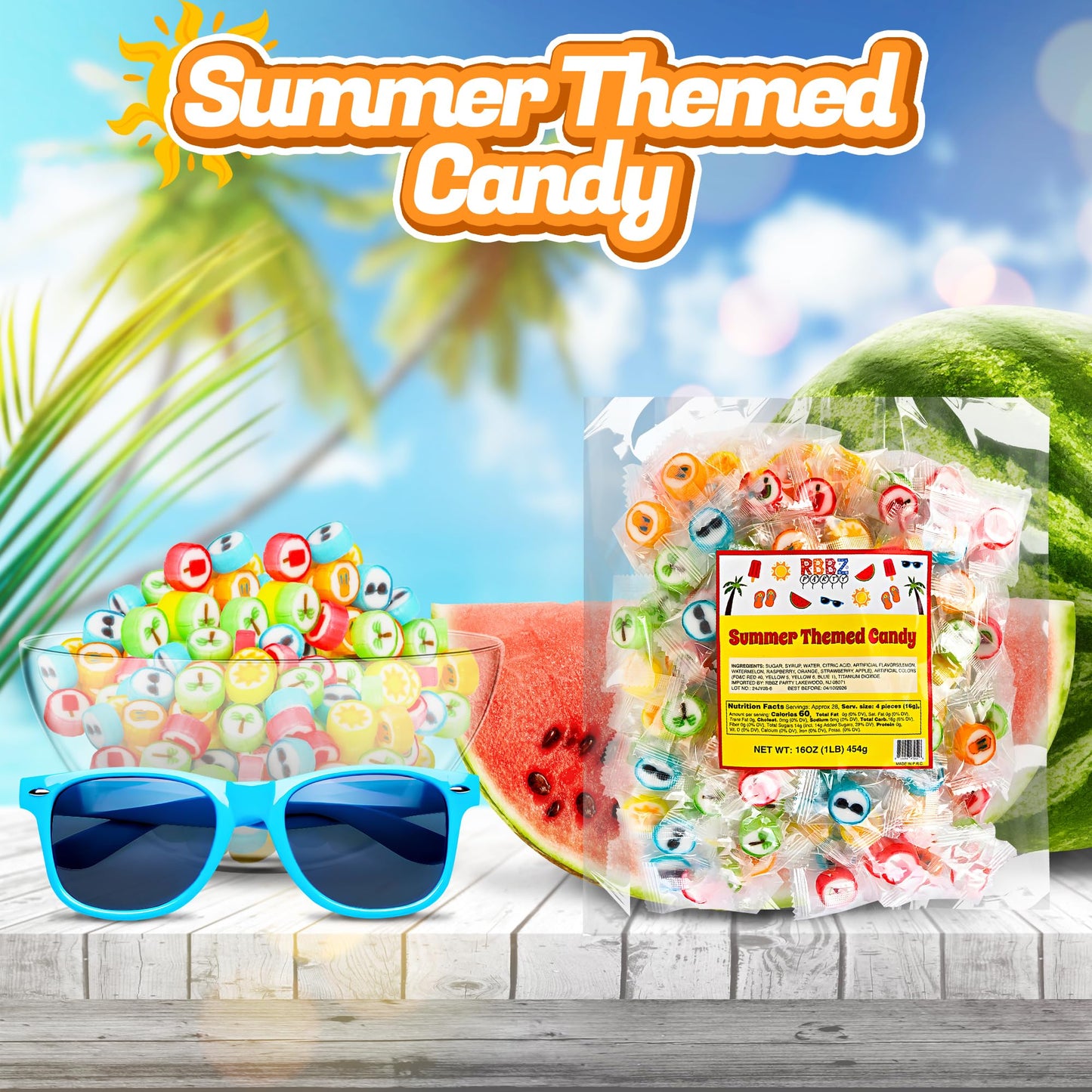 Summer Candy - Hard Candy Bulk 1 lb Bag of Individually Wrapped Small Candies Assortment (approx. 116 pcs) Great for Office Bowls- Summer Party Favors