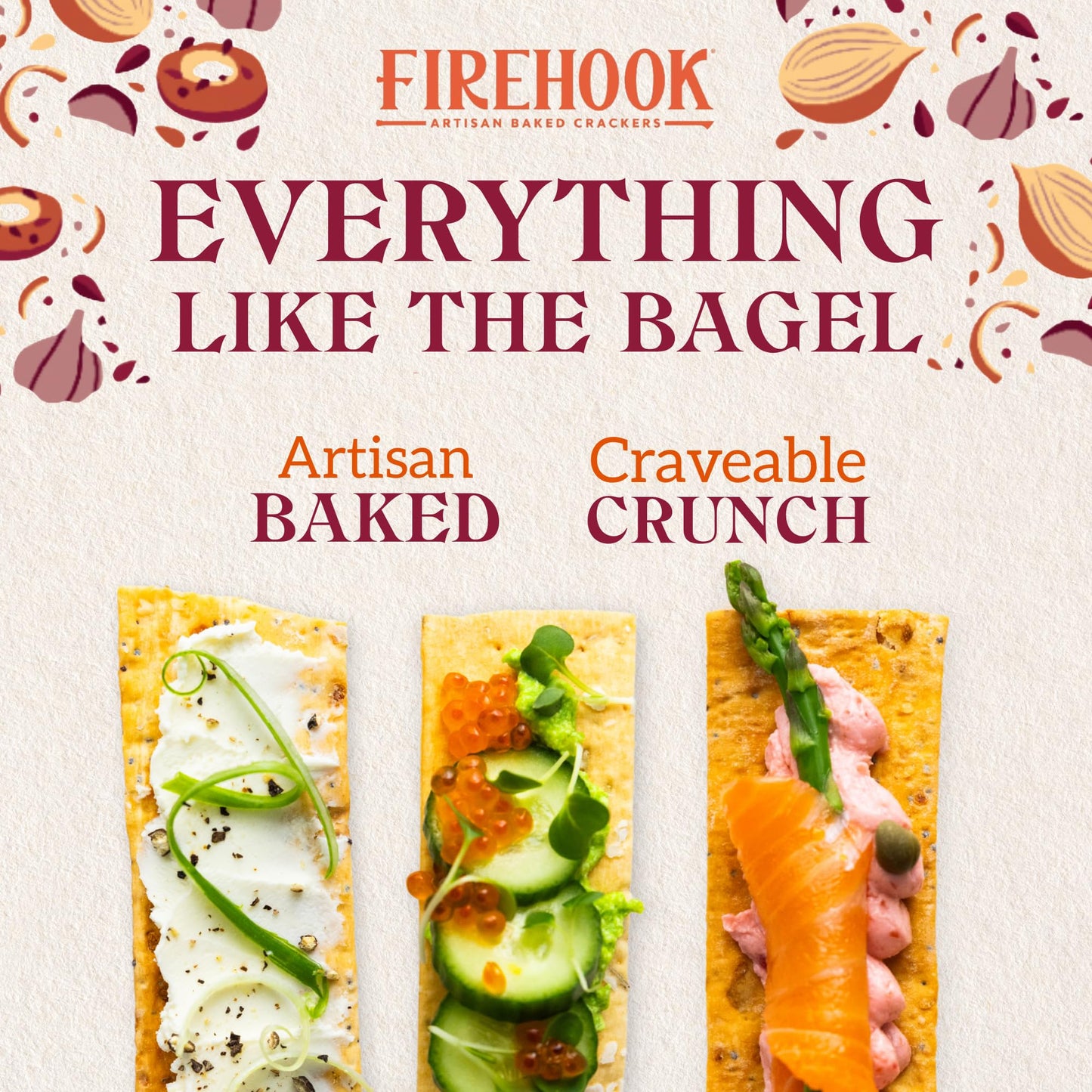 Firehook Everything Like the Bagel Crackers - Artisan Baked, Uniquely Crunchy, Inspired by Classic Bagel Seasoning - Organic, Non-GMO, Kosher- 8 oz