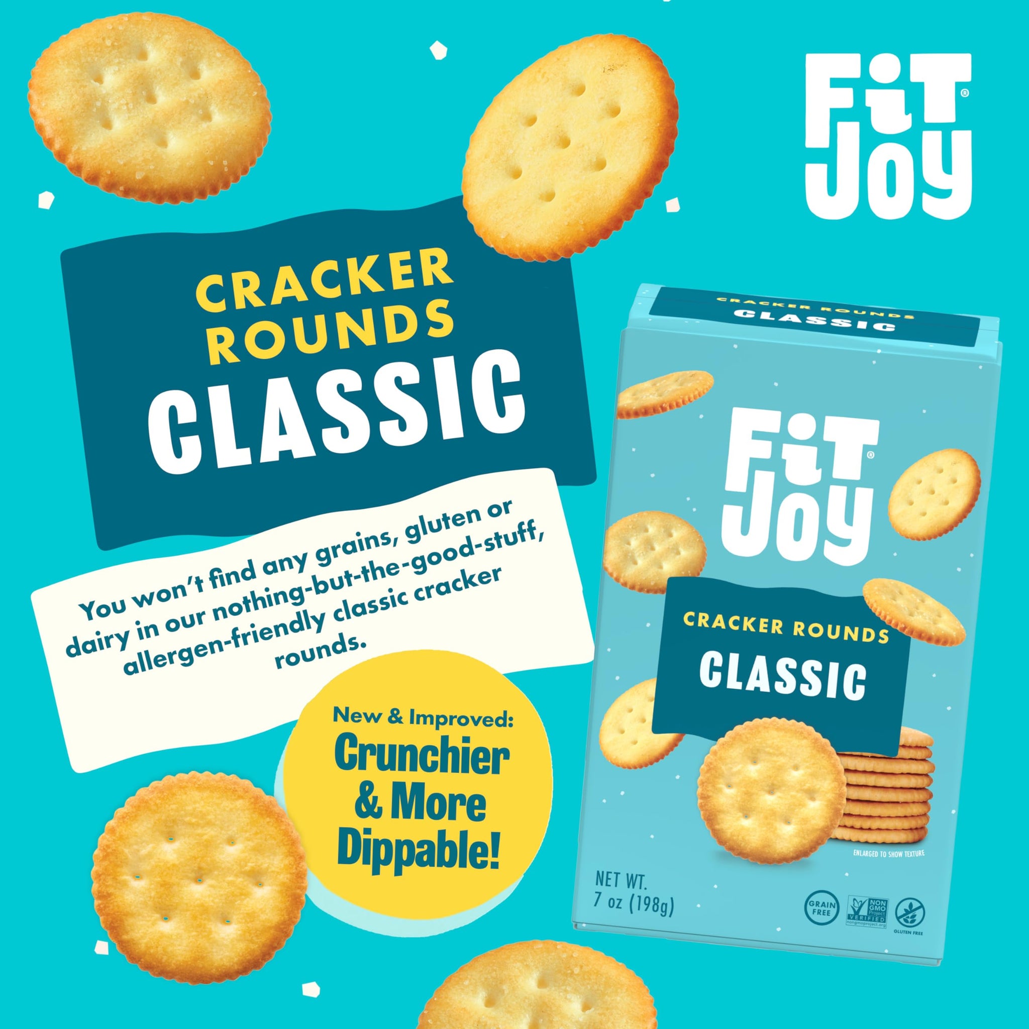 FitJoy Grain Free Crackers in Classic (Salt) Flavor - Round Party Crackers without Gluten, Non-GMO Project Verified - Vegan, Nut Free, Savory Snack