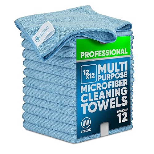 MW PRO Microfiber Cleaning Cloths Blue (12 Pack, 12x12) - Commercial Janitorial Towels & Lint Free Rags - Heavy Duty for Auto Detailing, Glass