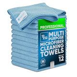 MW PRO Microfiber Cleaning Cloths Blue (12 Pack, 12x12) - Commercial Janitorial Towels & Lint Free Rags - Heavy Duty for Auto Detailing, Glass