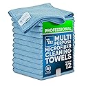 MW PRO Microfiber Cleaning Cloths Blue (12 Pack, 12x12) - Commercial Janitorial Towels & Lint Free Rags - Heavy Duty for Auto Detailing, Glass