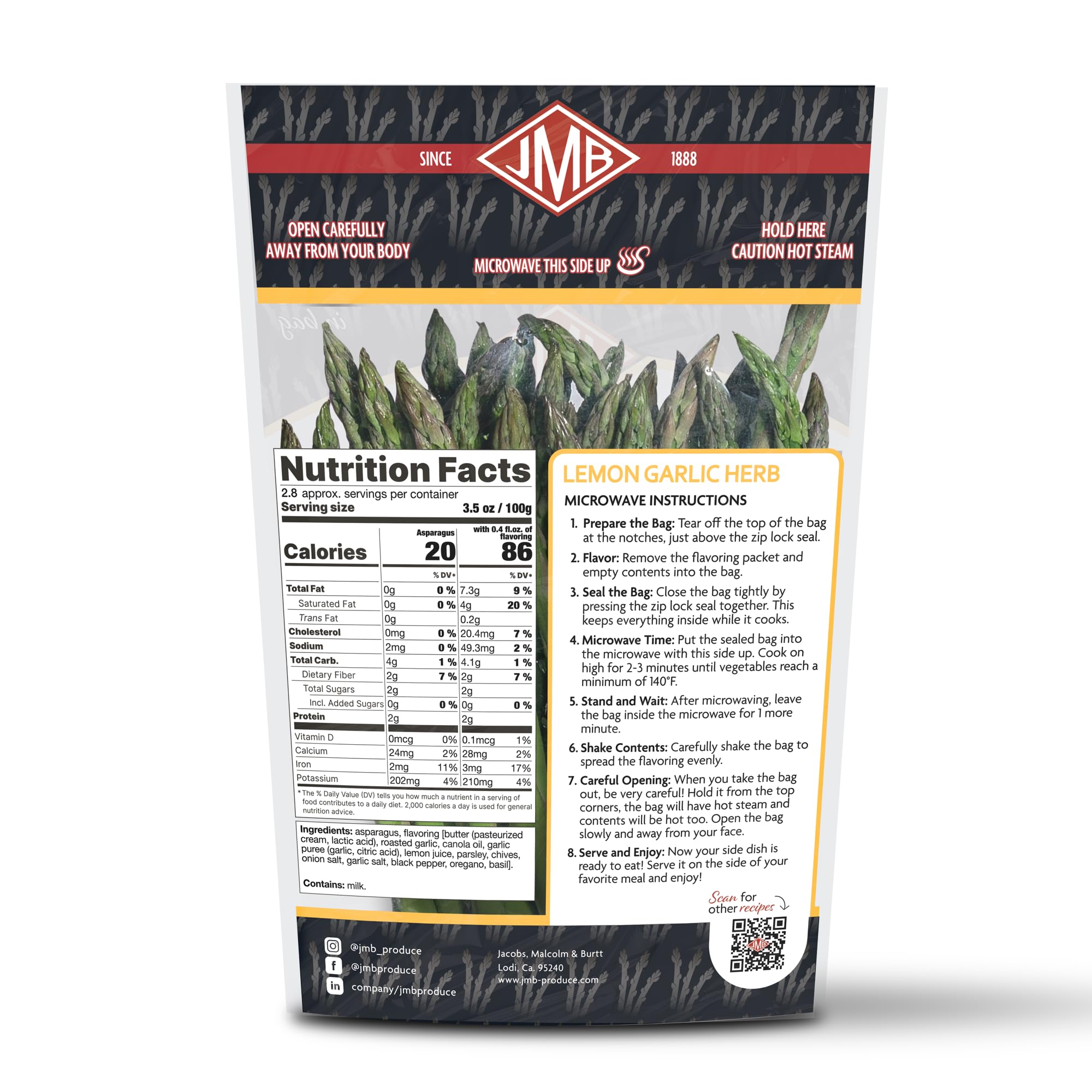 JMB Produce Side Dish Steamers - Asparagus Lemon Garlic - Asparagus Black Truffle - 4 Count