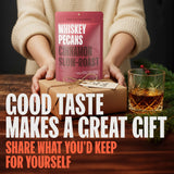 Double Neat Cinnamon Whiskey Pecans - Healthy Fathers Day Snacks Gift - Bourbon Snacks for Men - Vegan & Gluten-Free - Cinnamon Slow-Roasted Candied