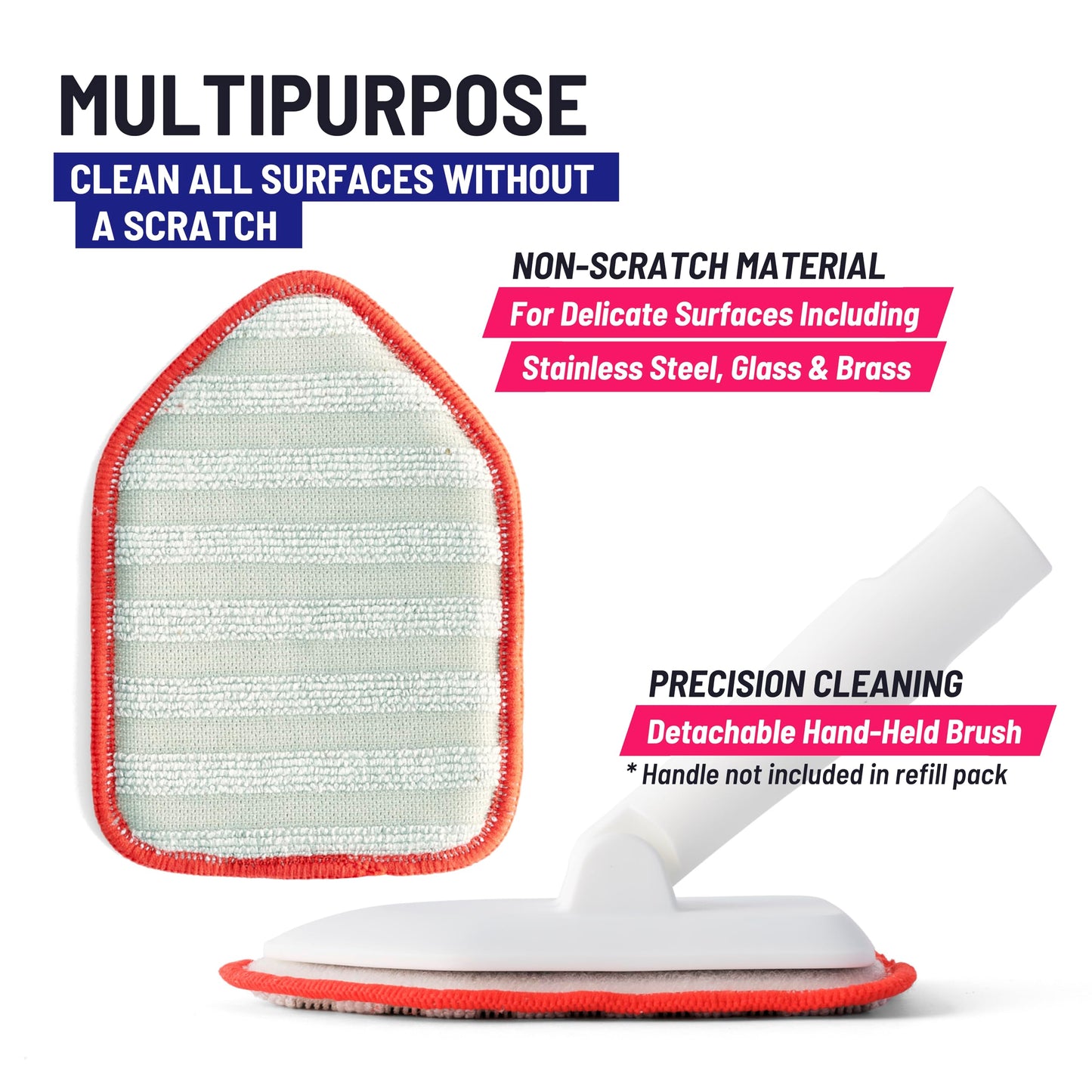 Moku Home Replacement Microfiber Pad for Moku Home Extendable Tub Tile Shower Scrubber for Cleaning Non-Scratch (2X Microfiber Pad Red)