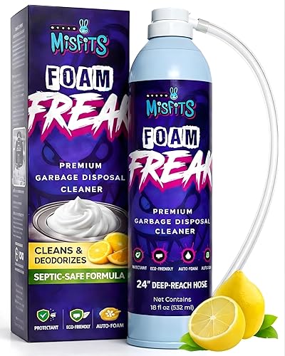 Micro Misfits Foaming Garbage Disposal Cleaner & Deodorizer | Probiotic Enzymatic Formula | Lemon Scent | 24-Inch Hose | 1-Year Supply | Foam Drain