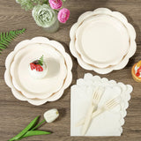 Houuqe 96 Pcs Ivory Paper Plates and Napkins Set Party Supplies, Tableware set for 24 Guest include Disposable Ivory Scalloped Plates, Napkins