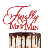 Finally Mr & Mrs Cake Topper,Wedding Anniversary Bridal Shower Party Decorations,Romantic Wedding Party Decorative Cake Toppers (Red)