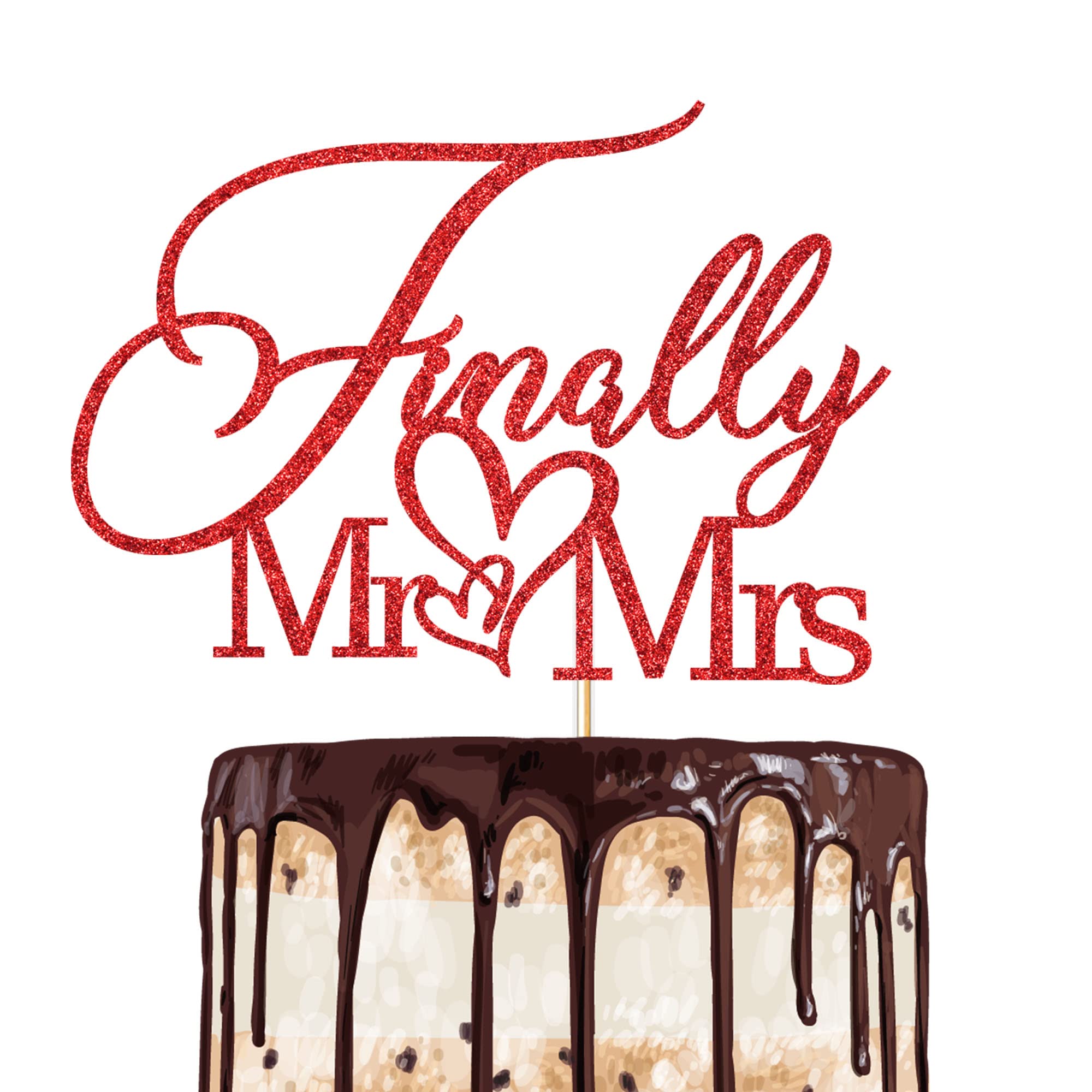 Finally Mr & Mrs Cake Topper,Wedding Anniversary Bridal Shower Party Decorations,Romantic Wedding Party Decorative Cake Toppers (Red)