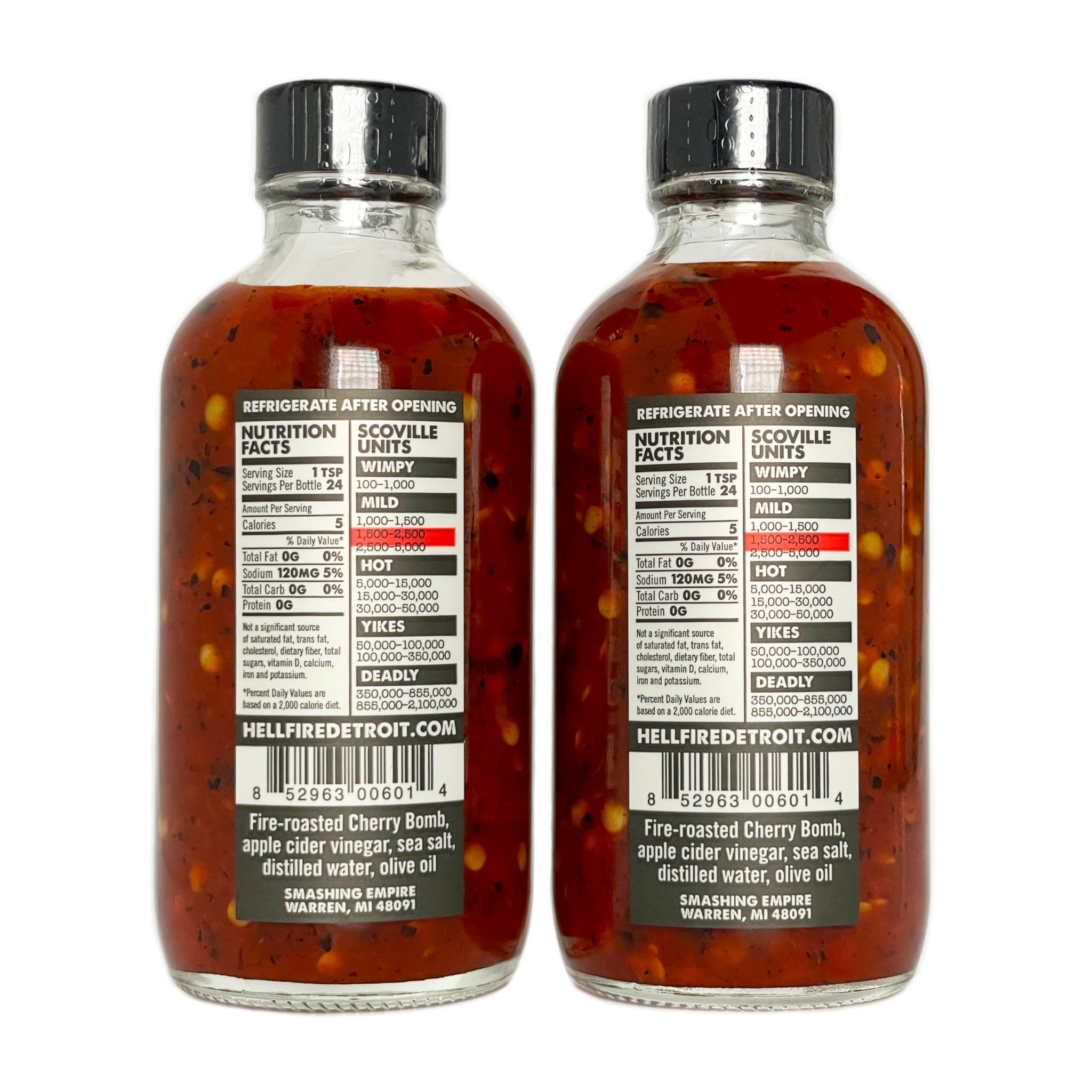 Hell Fire Detroit Cherry Bomb Hot Sauce (Medium), Crafted with Fresh, Fire-Roasted Cherry Bomb Chile Peppers, All-Natural, Vegan, Gluten-Free, Low