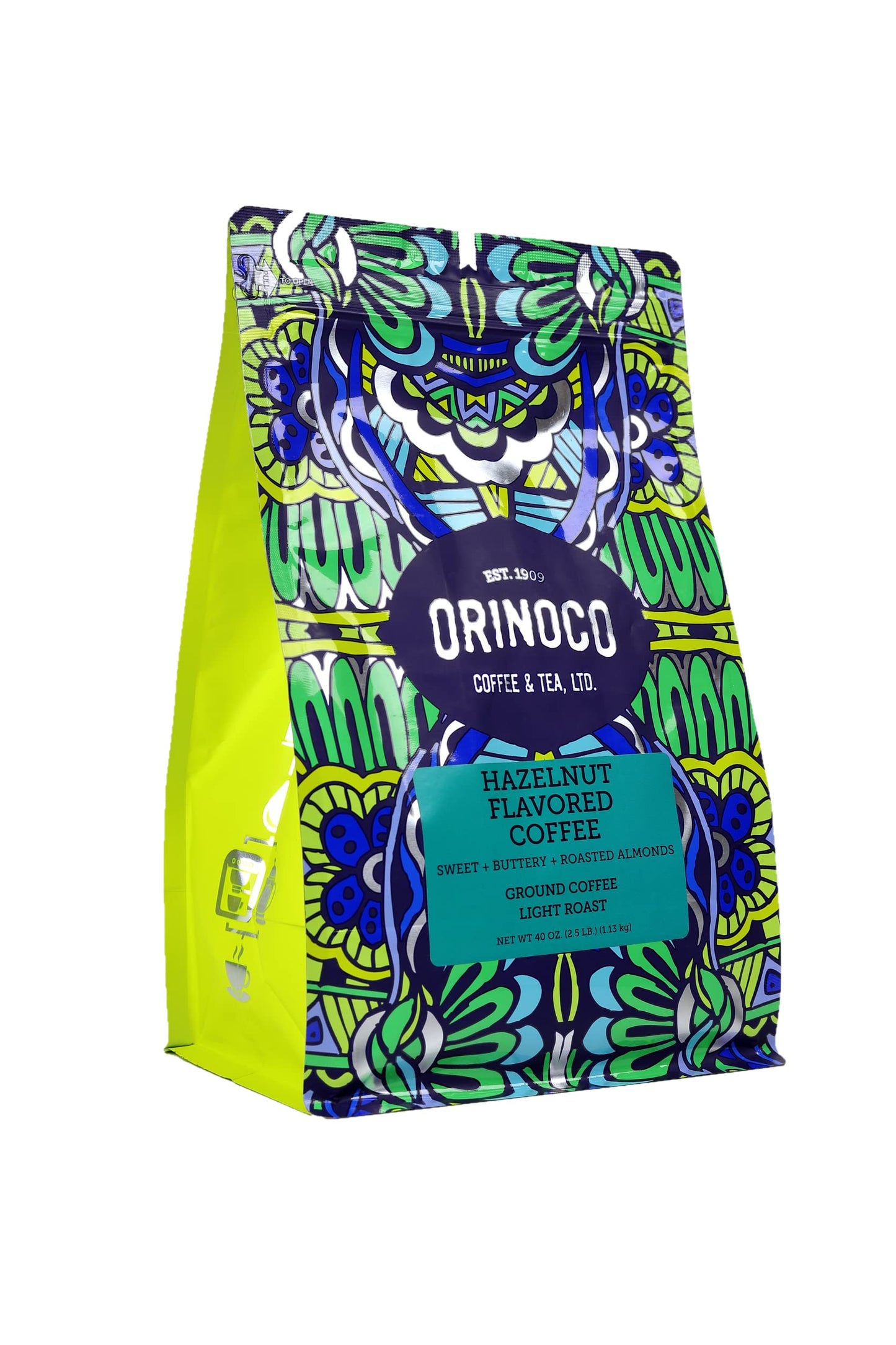 Orinoco Hazelnut Flavored Coffee 2.5lb bag, Light Roast, Ground Coffee, 100% Arabica beans