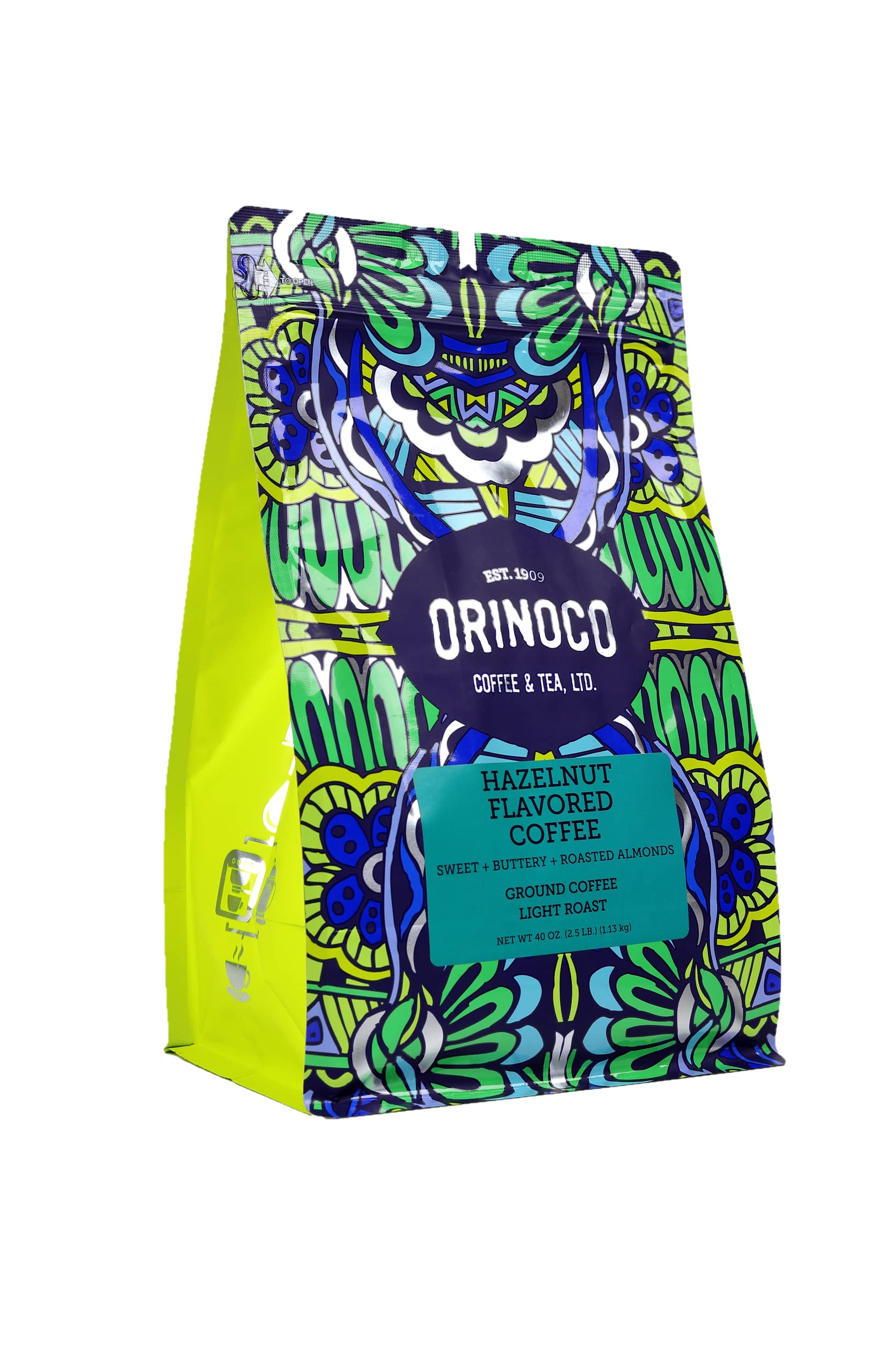 Orinoco Hazelnut Flavored Coffee 2.5lb bag, Light Roast, Ground Coffee, 100% Arabica beans