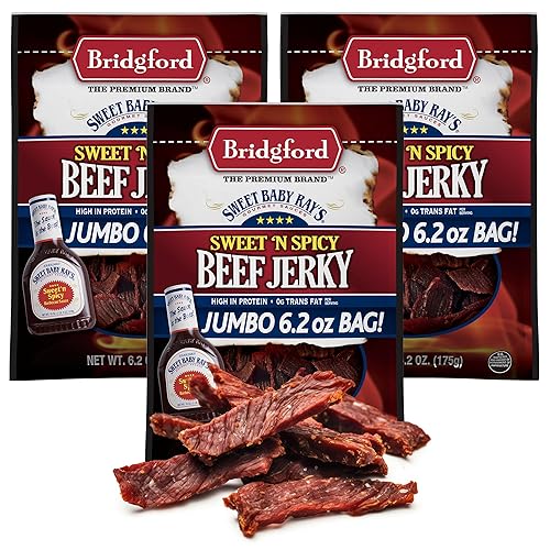 Bridgford Sweet Baby Ray’s Beef Jerky Sweet N Spicy 6.2 oz Pack of 3 - High Protein Sweetened Spicy Beef Jerky for Your Dietary Preference