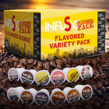 InfuSio Flavored Coffee Pods Variety Pack - 96 Count, 12 Gourmet Medium Roast Dessert-Inspired Blends like Bananas Foster & Crème Brûlée, Compatible