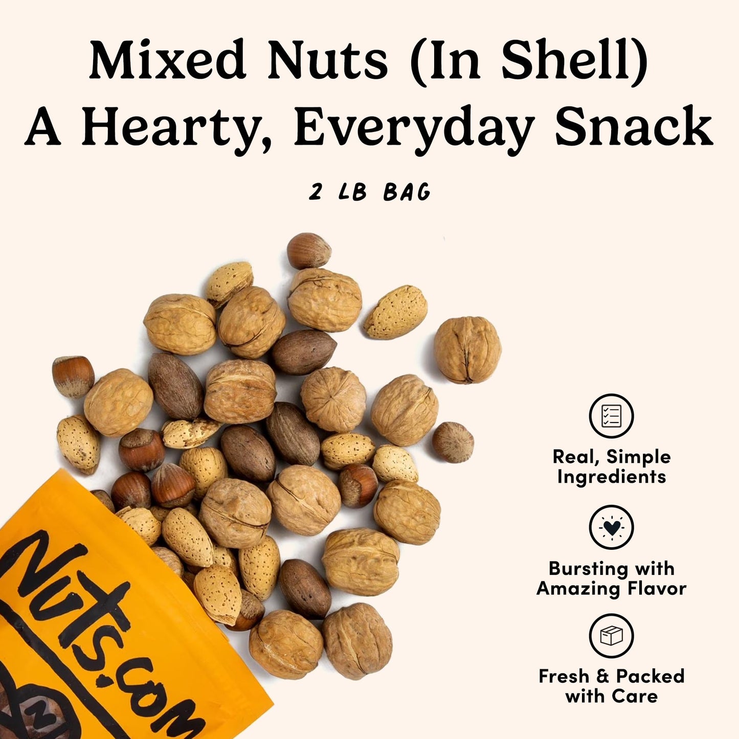 Nuts.com - Mixed Nuts in Shell - 2 Lb Bag, Healthy Snack Sampler, Includes Premium Walnuts, Almonds, Hazelnuts, Pecans & Brazil Nuts - Good Source