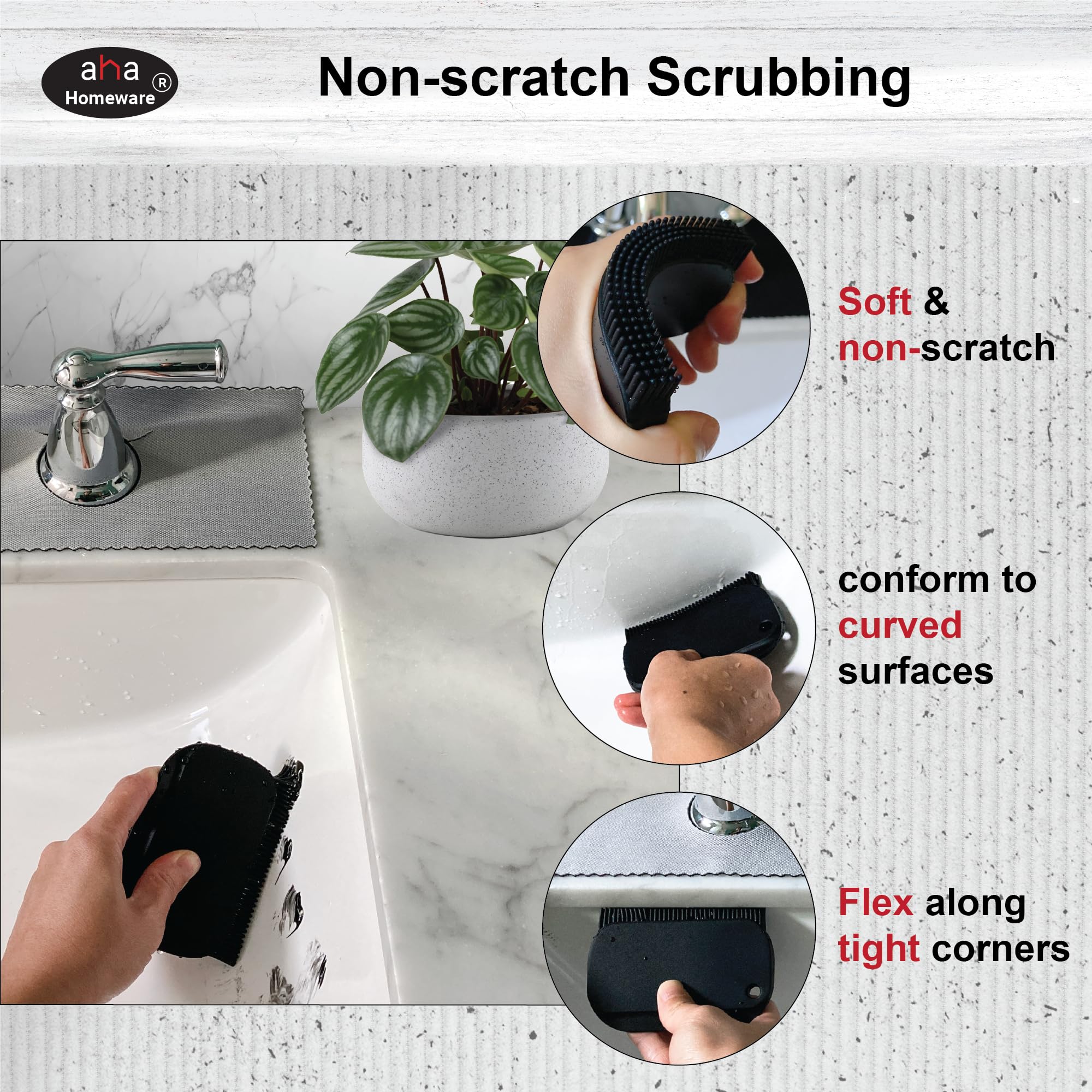Sink Countertop Silicone Squeegee Brush, Aha Homeware Small Squeegee Brush Cleans Wet and Dry Spills, Mini Silicone Squeegee Brush for Bathroom Sink