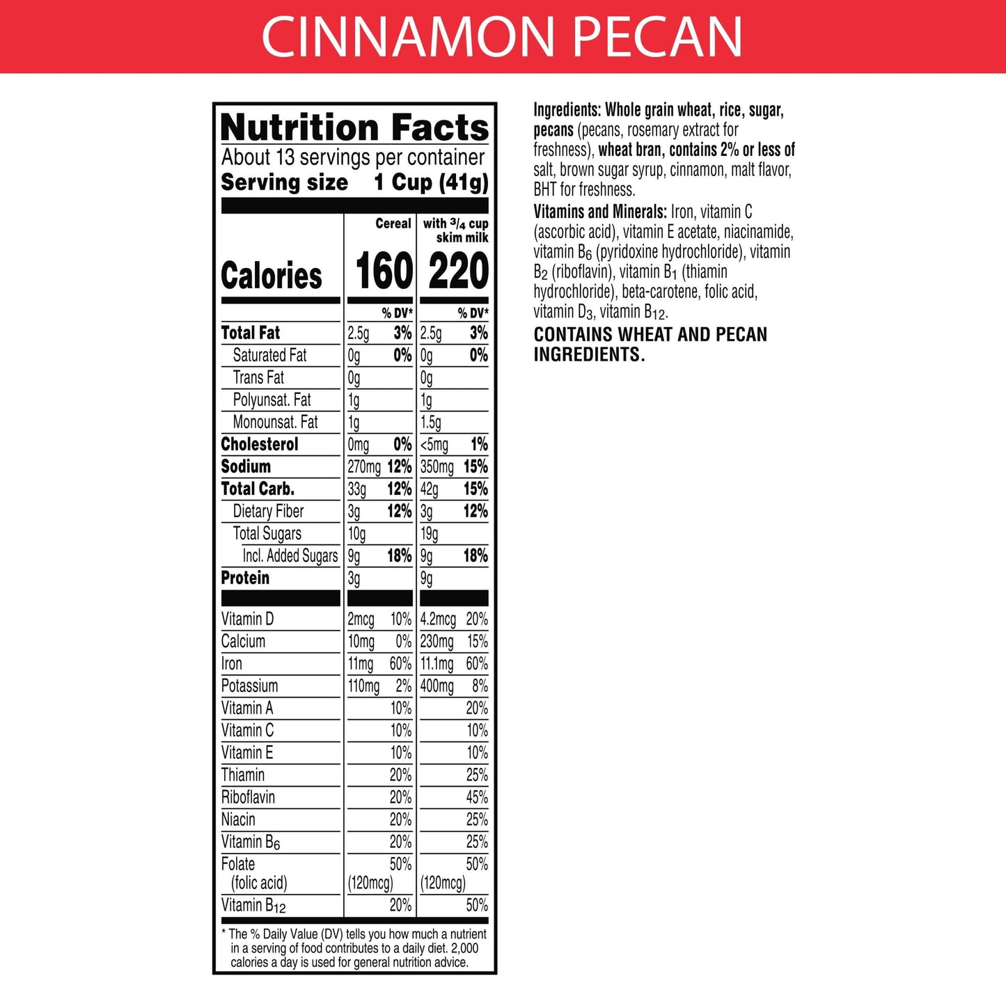 Special K Breakfast Cereal, 11 Vitamins and Minerals, Made with Real Pecans, Family Size, Cinnamon and Pecan, 18.4oz Box (1 Box)