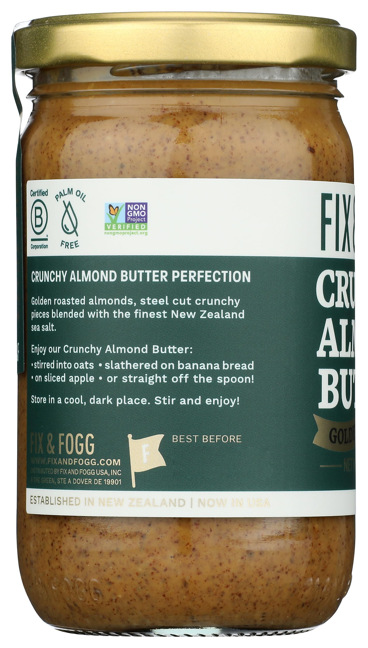 Fix & Fogg Crunchy Almond Butter - Natural Almond Butter Spread, New Zealand Made, No Added Sugar, Palm Oil Free, Non-GMO, Vegan, Keto & Paleo - 10