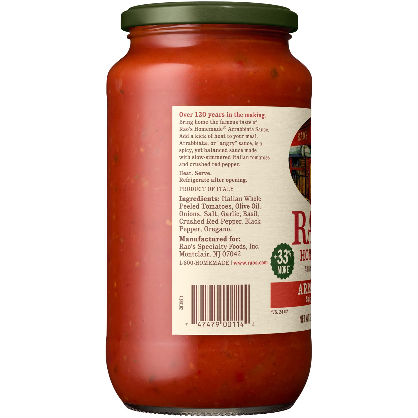 Rao's Homemade Arrabbiata Sauce, 32 oz, Tomato Sauce, All Purpose, Keto Friendly Pasta Sauce, Premium Quality Tomatoes from Italy & Crushed Red Pepper