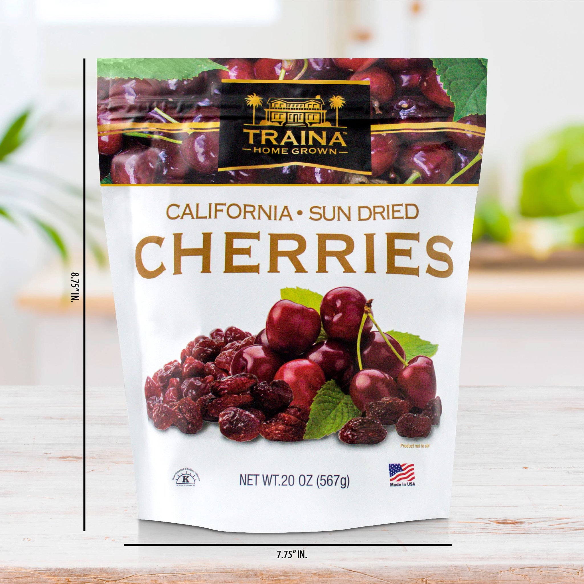 Traina Home Grown California Sun Dried Bing Cherries - Healthy & Non-GMO, Natural Sweet Flavor Fruit No Sugar Added, Perfect Snack In Resealable Pouch