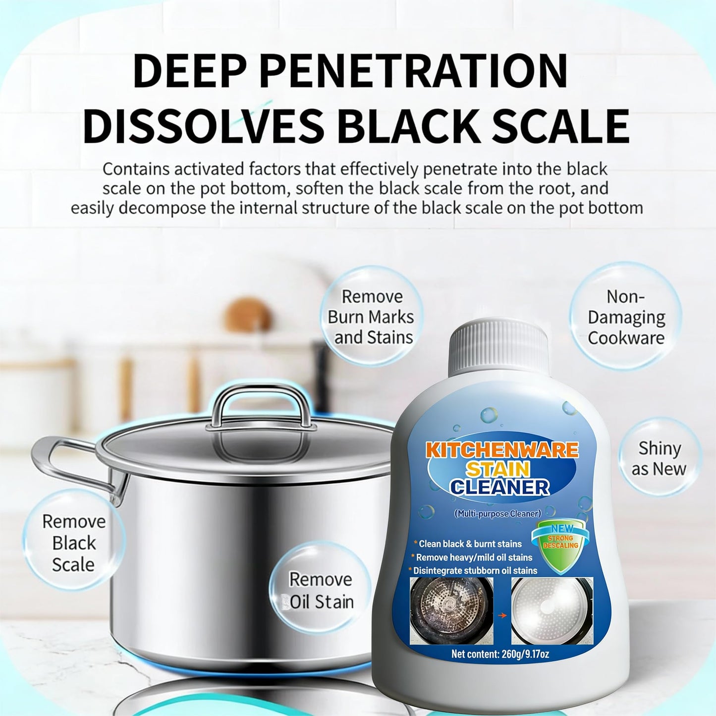Kitchenware Stain Cleaner, Strong Descaling, Multi-purpose Oil Stain Remover, Pot Pan Bottom Cleaning Paste,Powerful Kitchenware Cleaner, Cooktop Pot
