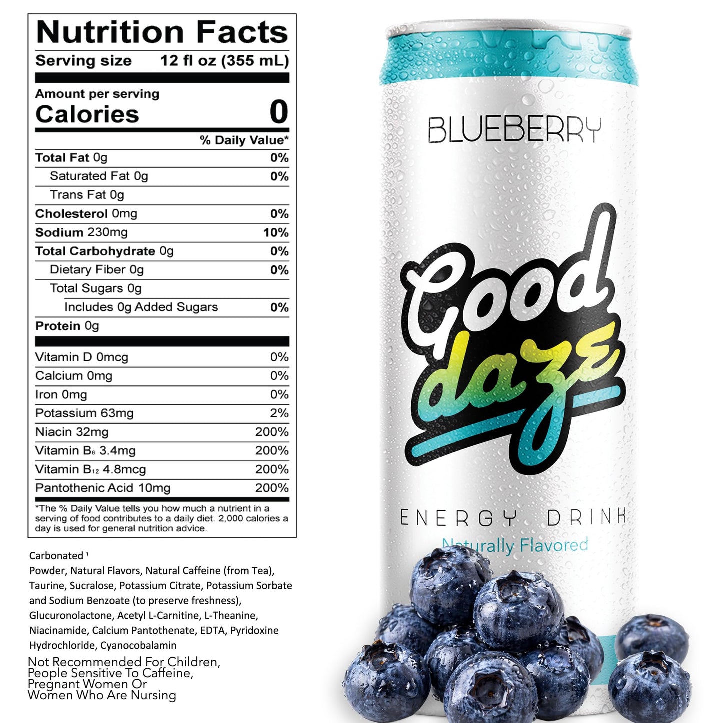Good Daze Energy Drink with 200mg of Caffeine from Tea, Sugar Free, B Vitamins, L-Theanine, Pre Workout Performance with Antioxidants, Variety Pack