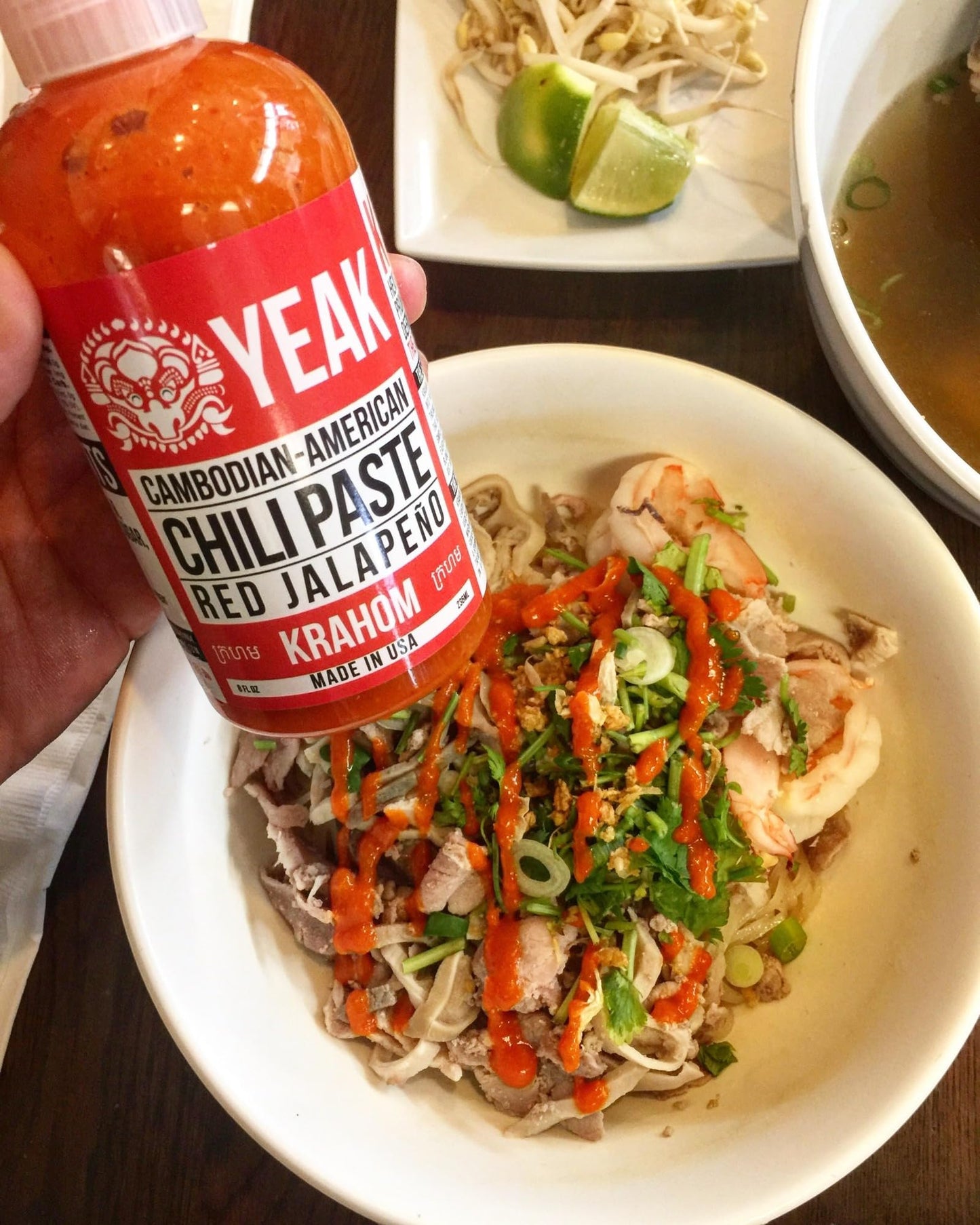 Yeak Inc Hot Sauce Krahom Chili Paste for Steaks Noodles Tacos Eggs Home Made Cambodian-American (Red Jalapeno KRAHOM Chili Paste)
