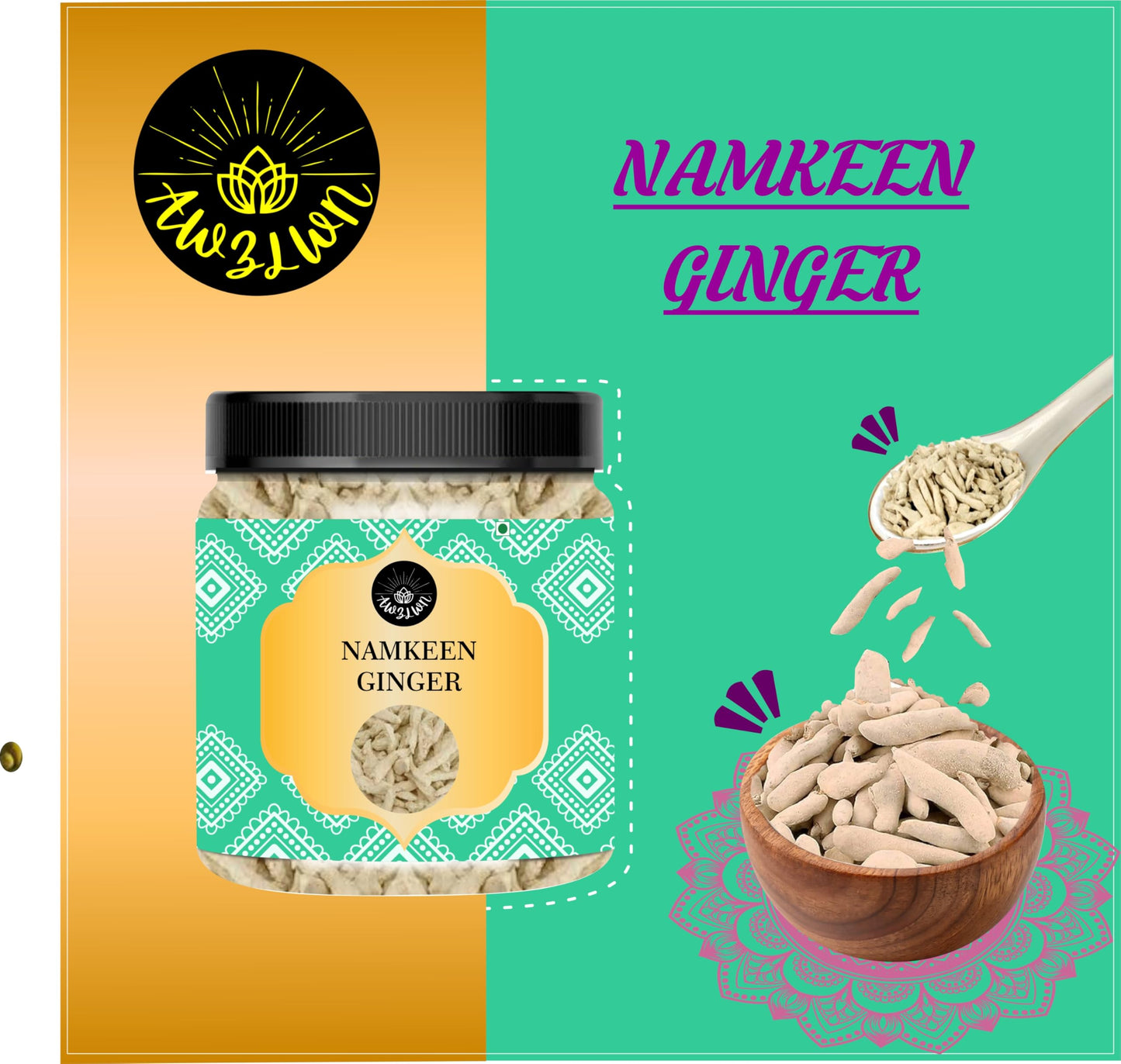 AWZLWN Natural Namkeen Ginger 7.05 OZ (200 GM) | Set oF 1 | AWZLWN