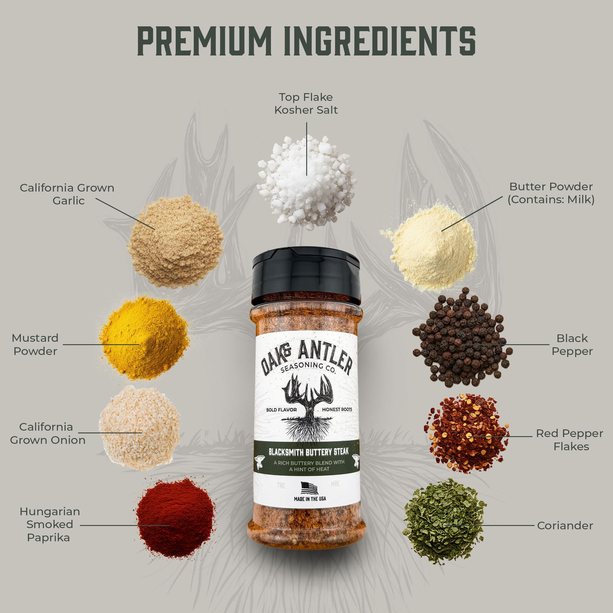 Oak & Antler Blacksmith Buttery Steak Spice Rub, Non-GMO, No MSG - 5oz 24pk