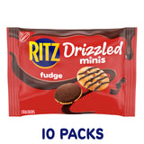 RITZ Drizzled Minis Fudge Crackers, Bulk Lunch Snacks for Kids and Adults, 10-0.9 oz Snack Packs