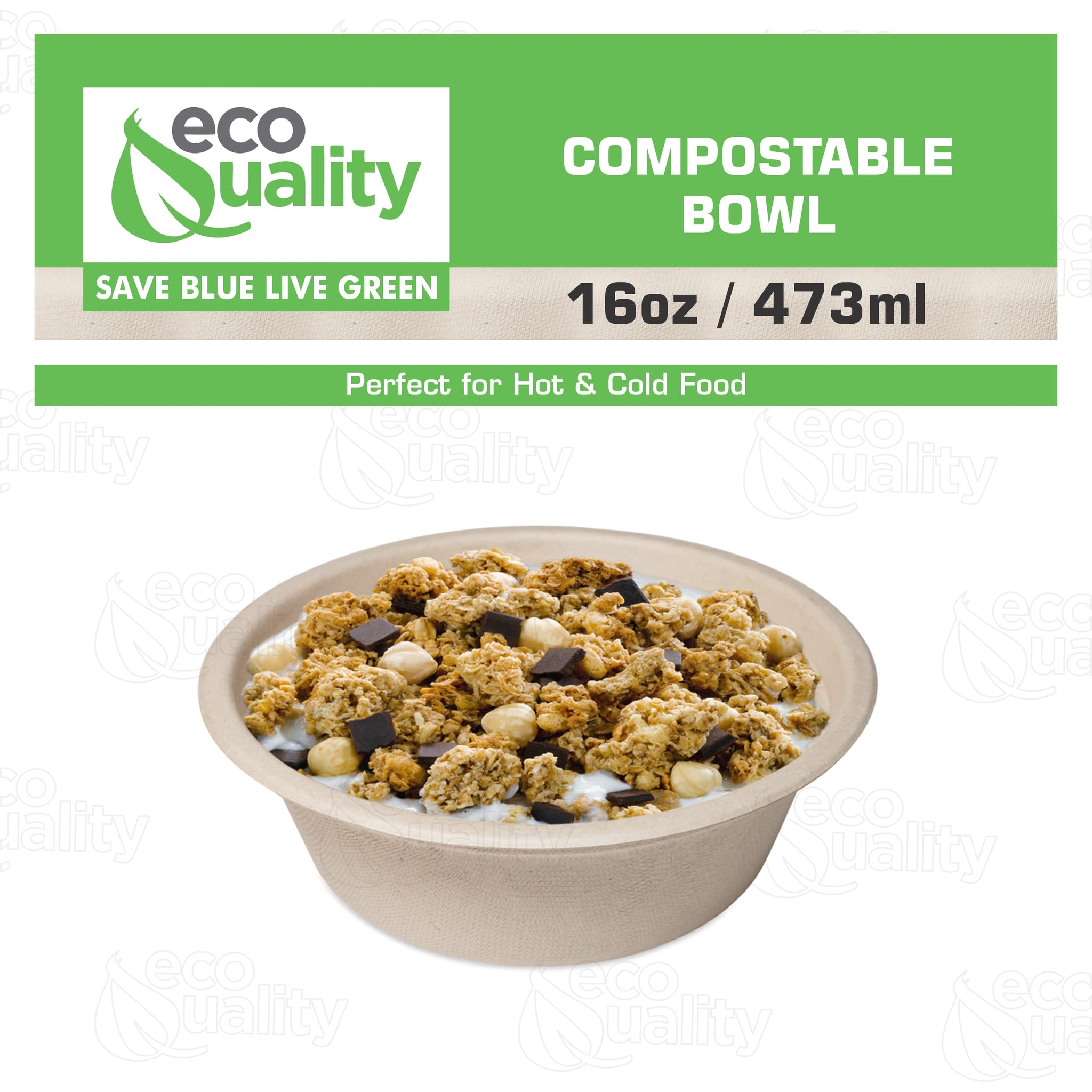 EcoQuality [25 Pack 16 oz Compostable Paper Bowls Heavy-Duty Disposable Bowls, Eco-Friendly Natural Bagasse Unbleached, Hot or Cold Use, 100%