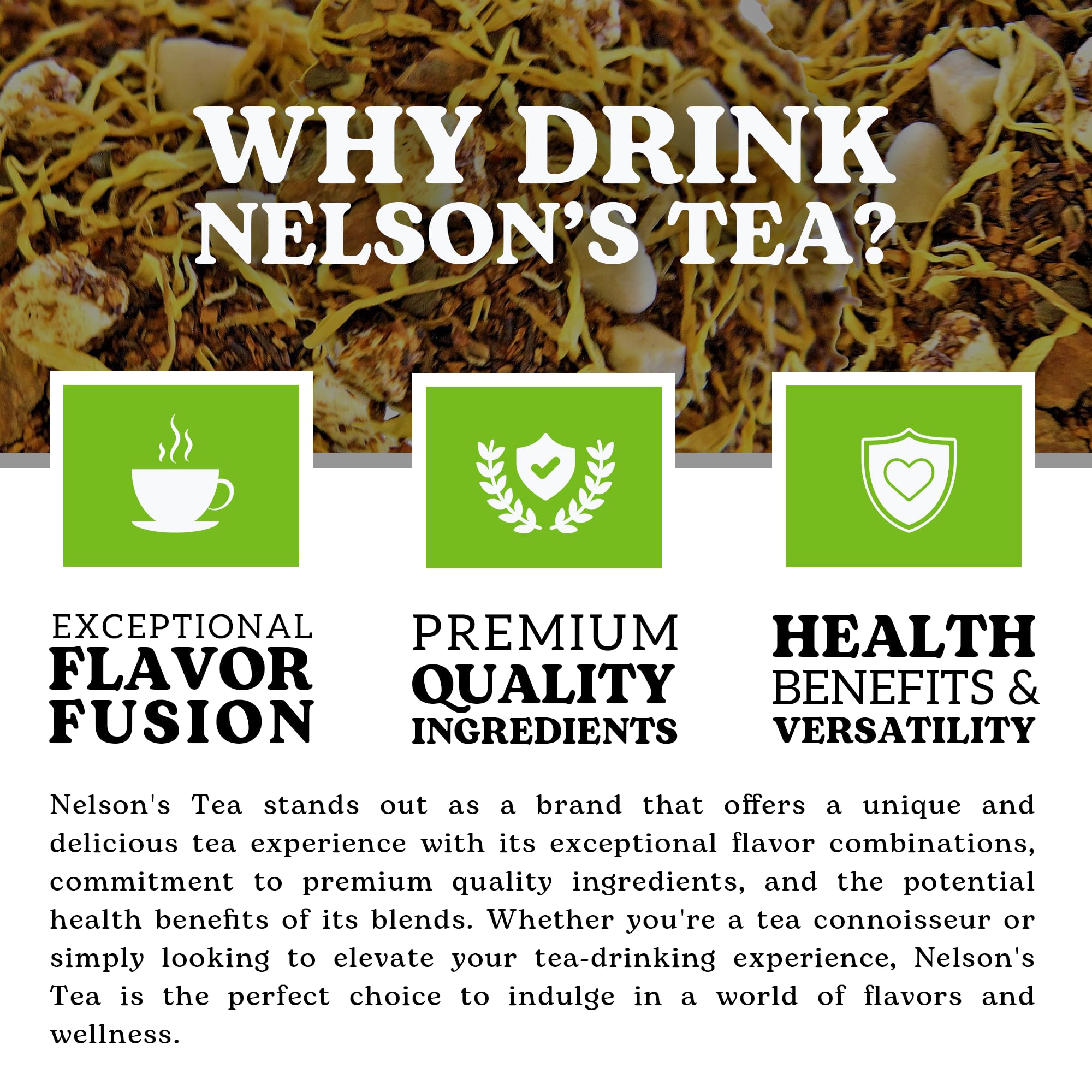 Nelson's Tea Caramel Apple Chai Tea Loose Leaf - Cut & Sifted Red Rooibos Loose Leaf Tea, Black Tea with Cinnamon Chips, Peppercorn, Ginger Root