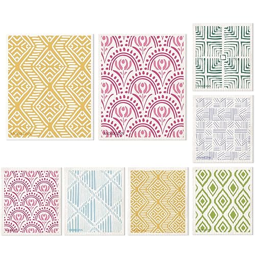 Morigins Swedish Kitchen Towel Set Reusable Kitchen Towel Set Absorbent Cellulose Sponge Cloth 8 Pack Set Biodegradable Ideal for Household Kitchen