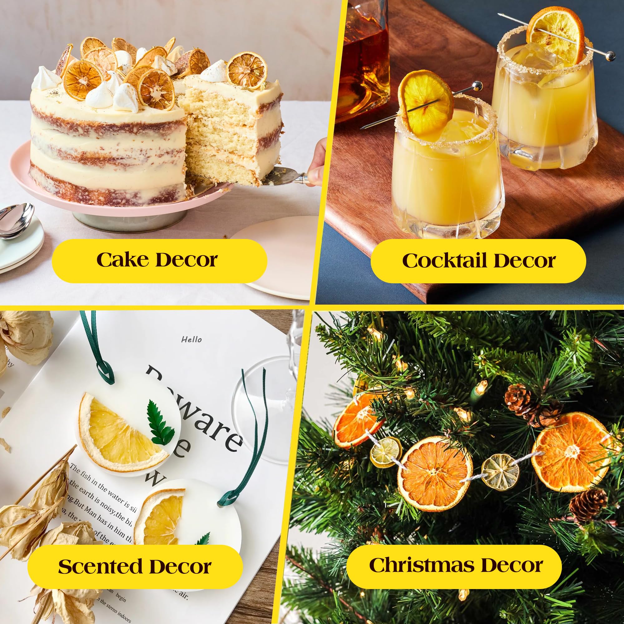 Premium Dried Lemon Slices 4oz (113g) - 100% Natural, Handpicked & Additive-Free | Dehydrated Lemon Slices for Cocktails, Teas, Baking, Decor & Crafts