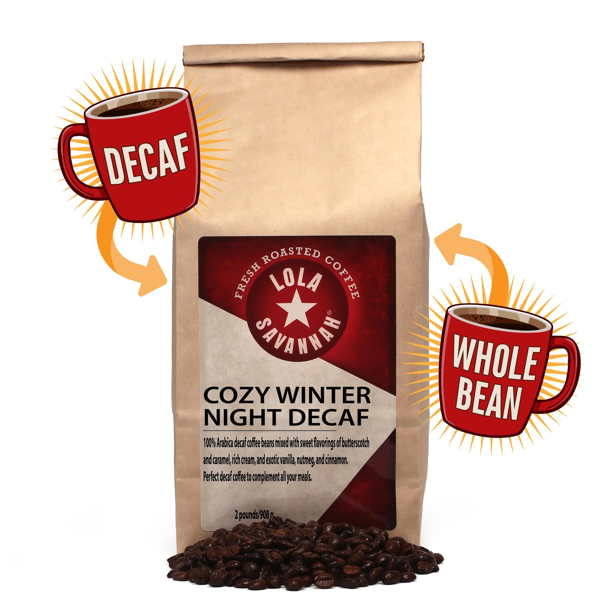 Lola Savannah Cozy Winter Night Whole Bean Decaf Coffee, 2lb