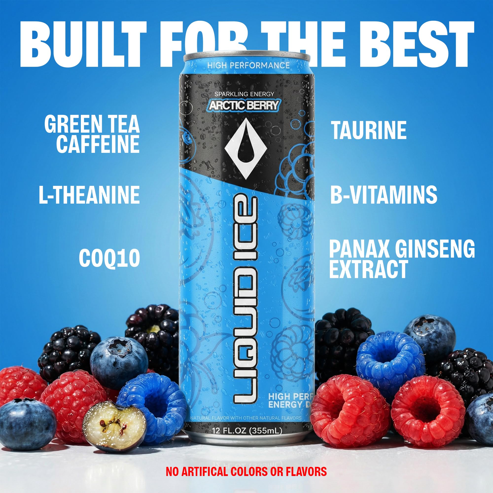 Liquid Ice Energy Drink - Limited Edition Arctic Berry, High Performance, Natural Caffeine, Taurine, 120mg Caffeine, L- Theanine, Antioxidant Support
