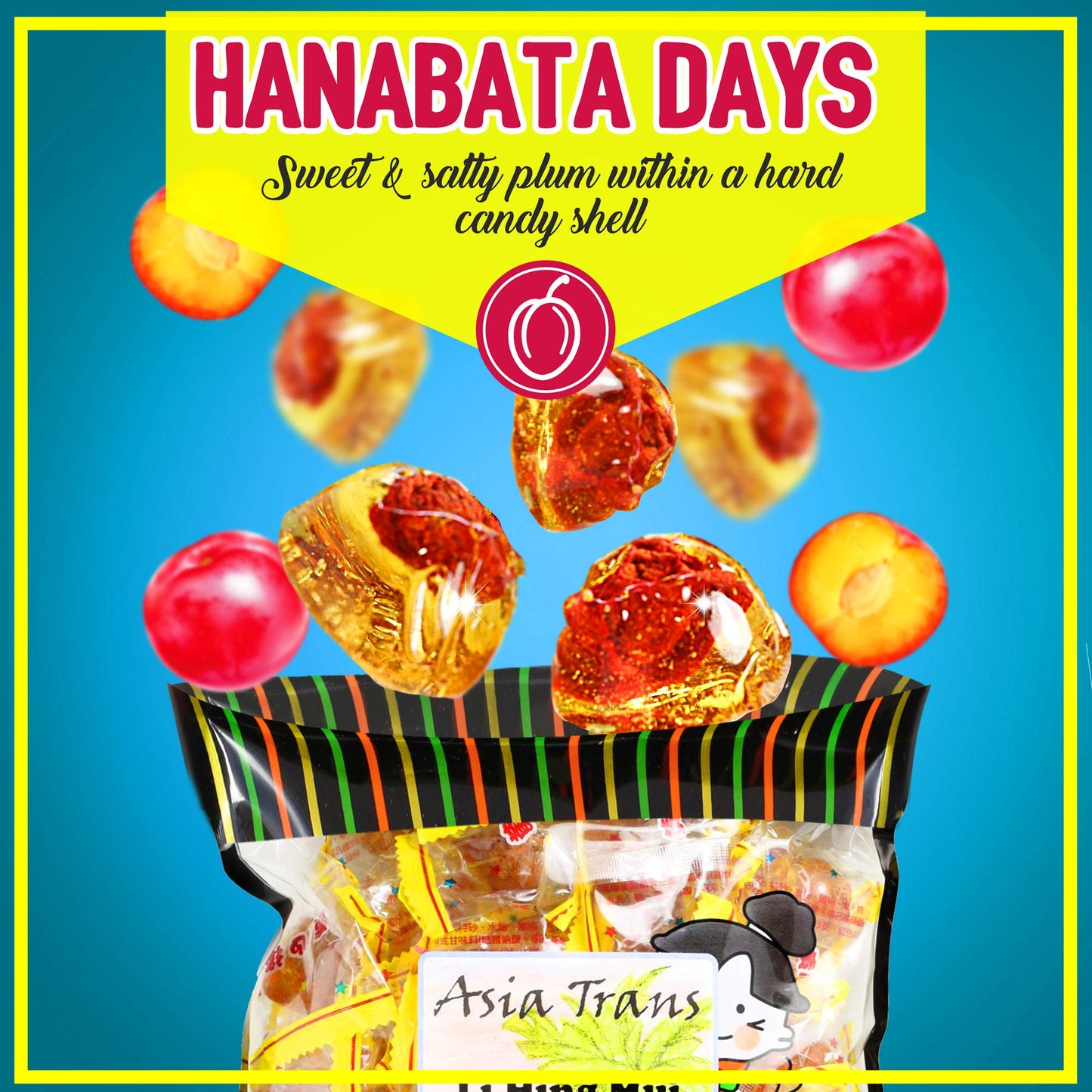 Asia Trans Golden Plum Crack Seed Drops - Hawaiian Favorite Sweet, Sour & Salty Dried Asian Plum Hard Candy