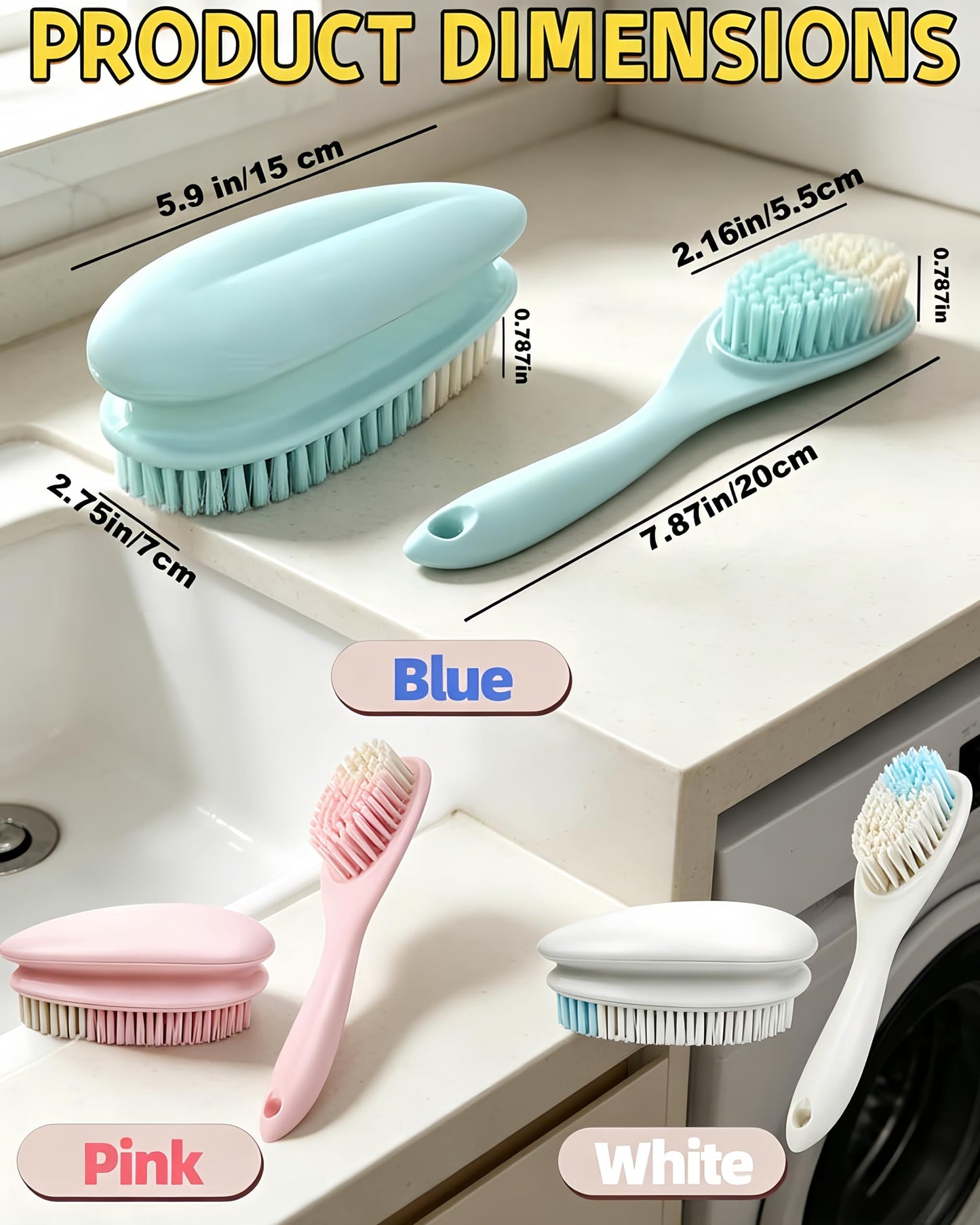 2 Pack Soft Bristle Cleaning Scrub Brush Laundry Brush Scrubber Brush for Clothes, Carpet and Fabric Stain Removal, Scrubbing Brush with Ergonomic