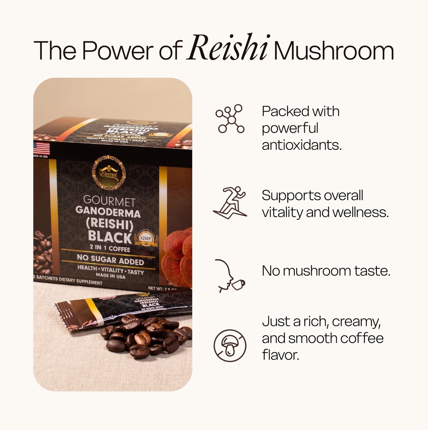Eternal Gourmet Ganoderma (REISHI) Black Coffee 2 in1 Made in USA Cafe Negro con ganoderma Eternal(2-Pack)