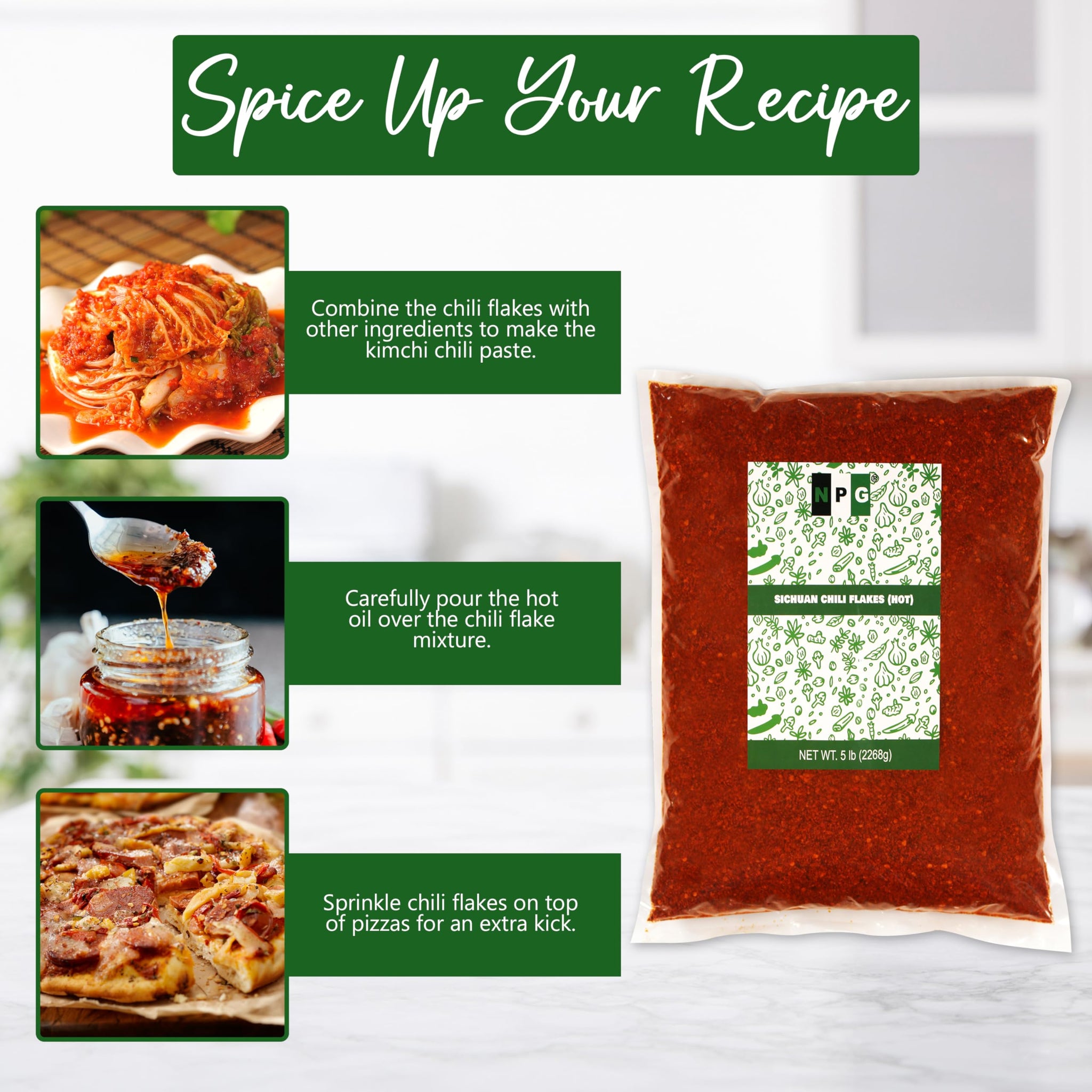 NPG Sichuan Chili Flakes 5 lb, Extra Hot, Crushed Red Pepper Bulk