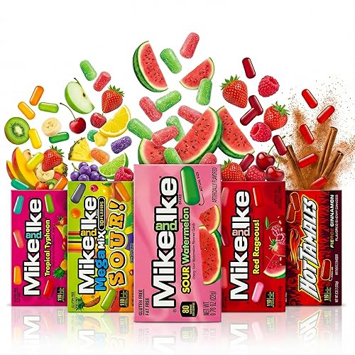BP Bundle - Mike and Ike Theatre Box Candy Variety Pack - Fruity, Sour & Spicy Mixes - Candied Fruit, Mixed Fruit Gummy Candies Individually Wrapped