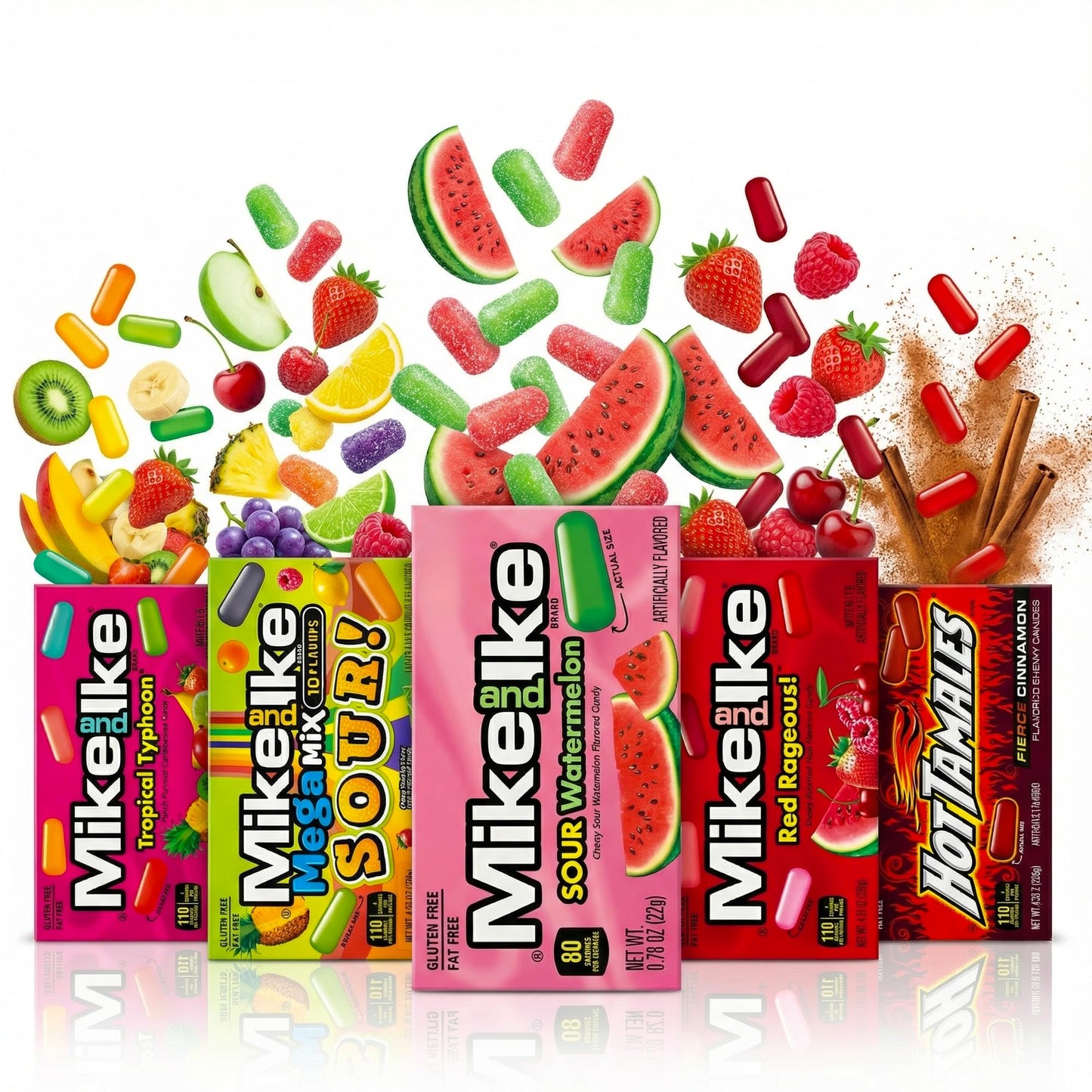 BP Bundle - Mike and Ike Theatre Box Candy Variety Pack - Fruity, Sour & Spicy Mixes - Candied Fruit, Mixed Fruit Gummy Candies Individually Wrapped