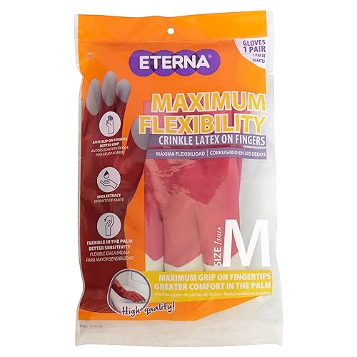 ETERNA Maximum Flexibility Gloves, Size M, Gloves for Kitchen, Laundry and Household Cleaning, Anti-Slip on Fingers, Better Grip, Shea Extract 2.36 Oz