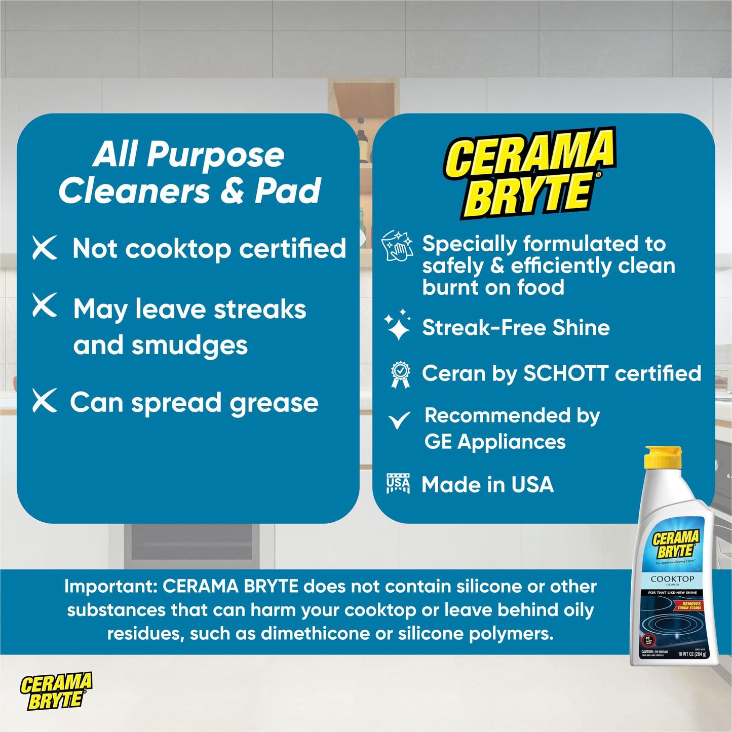 Cerama Bryte Glass Cooktop and Stove Top Cleaner Combo Kit - Includes Cleaning Tool, Razor, Scraper and 3 Pads to Remove Tough Stains - Use on Gas