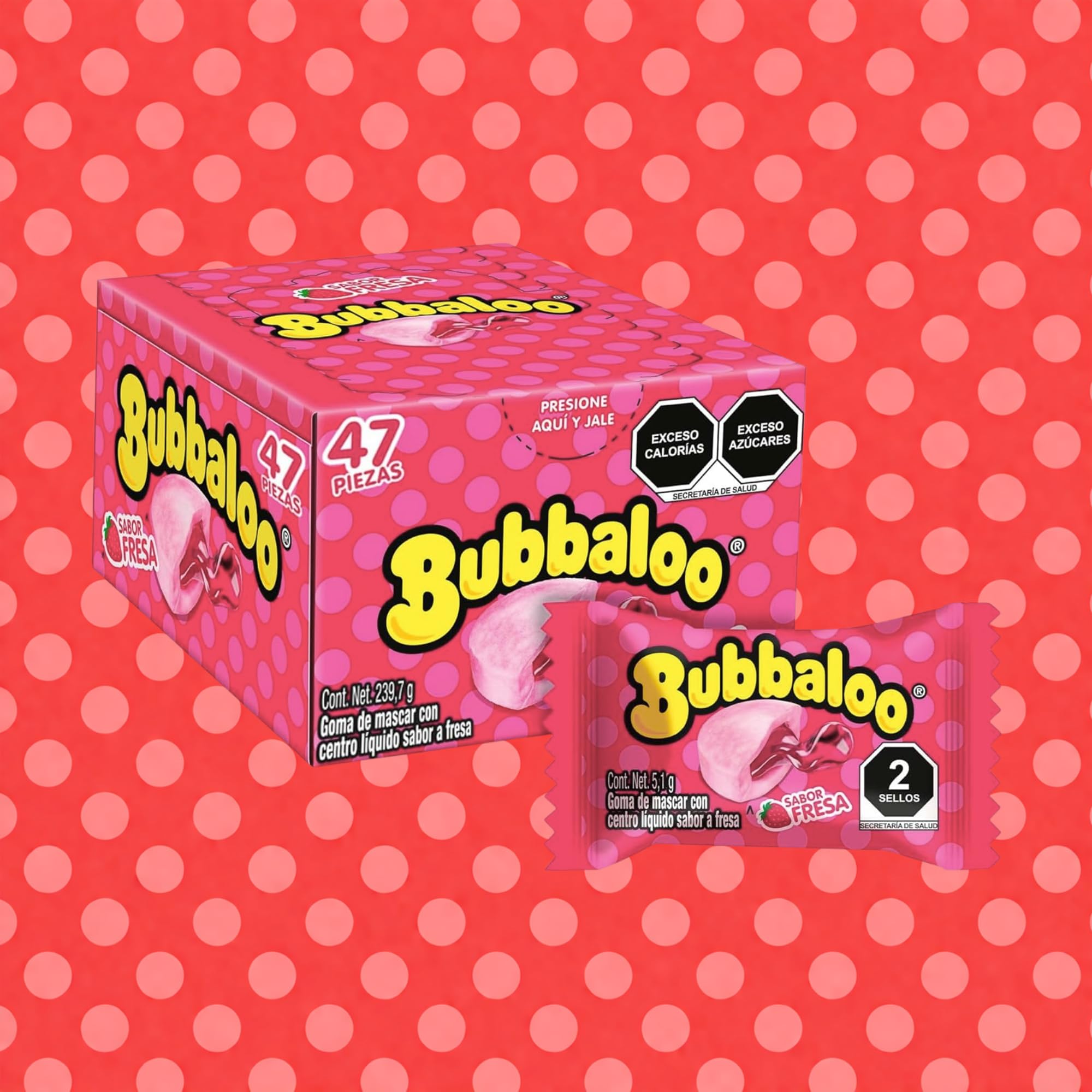 Bubbaloo Gum Variety Pack Box 47 Pieces Each (3 Boxes - Mint, Strawberry & Tutti Frutti) Liquid Center Chewing Gum Dulces Mexicanos Chicles Surtidos