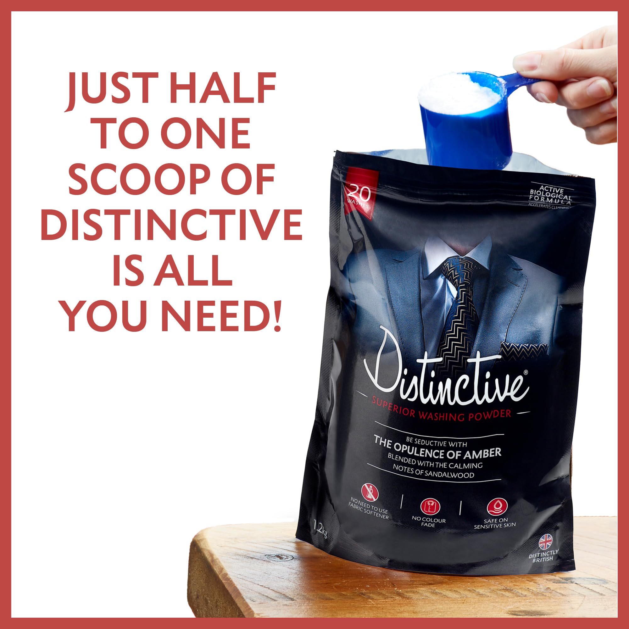 Distinctive Biological Laundry Powder - Eco-Friendly Washing Detergent with Opulence of Amber Fragrance, 20-40 Washes, Low-Temperature Enzyme