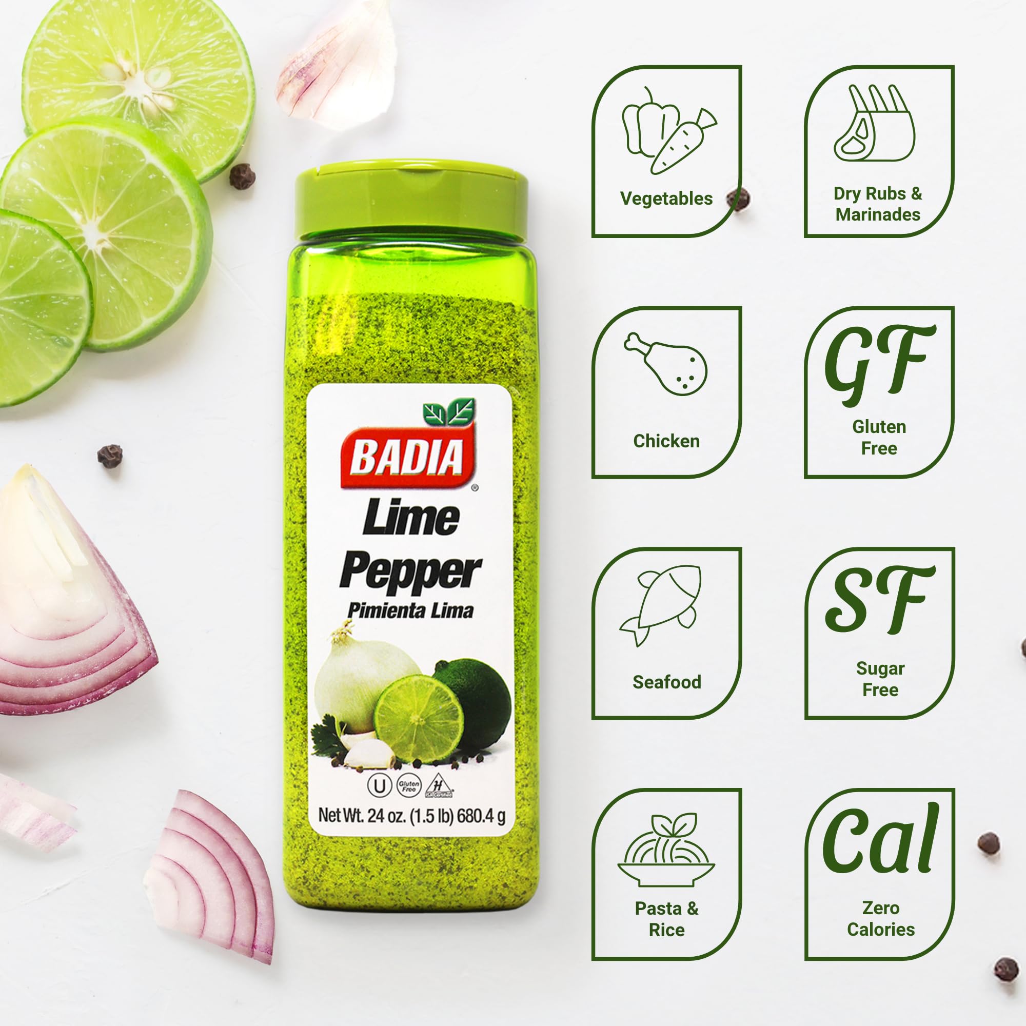 Badia Lime Pepper Seasoning, 24 oz - Pepper, Garlic & Onion, Zesty Citrus Blend for Chicken, Seafood & Vegetables