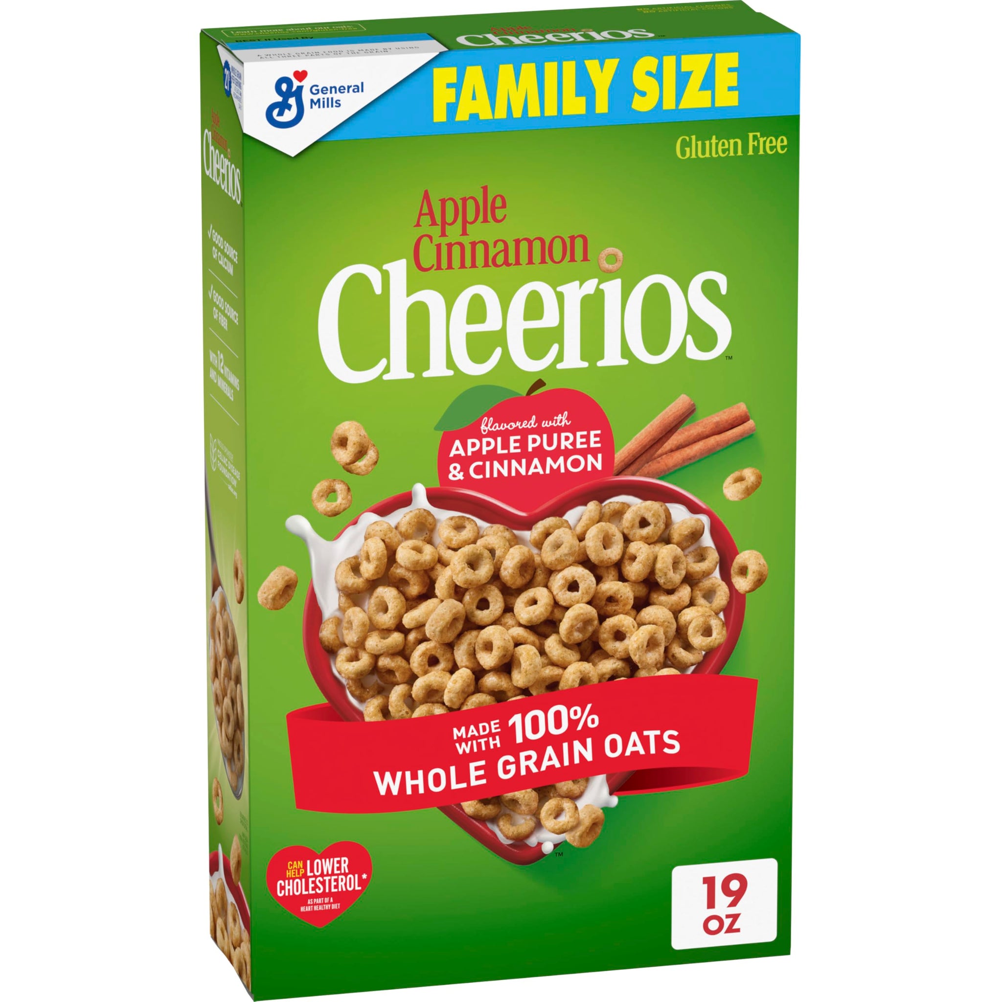 Apple Cinnamon Cheerios, Heart Healthy Gluten Free Cereal, Made with Whole Grain Oats, Family Size, 19 oz